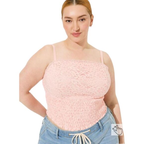 NEW TORRID PLUS SIZE LACE Square Neck Pink Smocked Crop Top Tank 2X - Picture 3 of 16